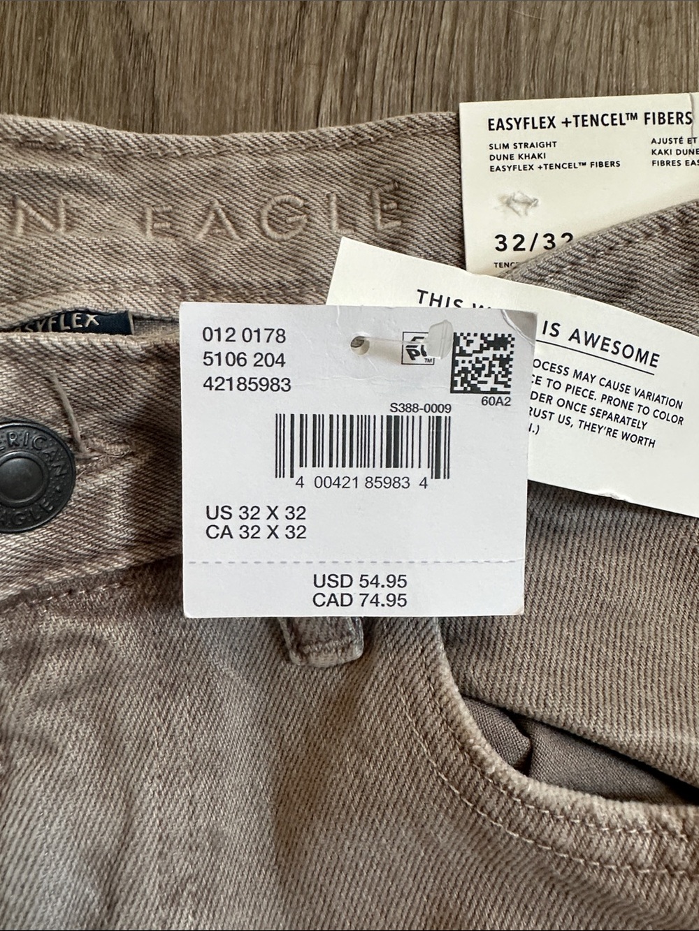 NWT American Eagle Outfitters Mens Slim Straight Jeans in Light Taupe 32x32 - Picture 3 of 6